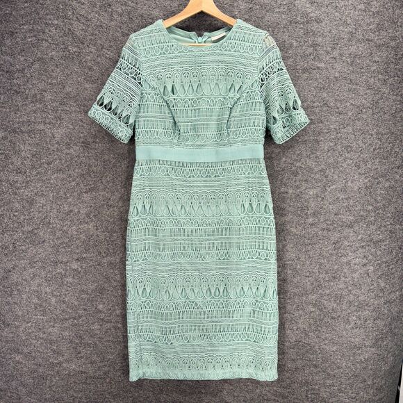 Eva Mendes Dresses & Skirts - Eva Mendes Dress Women M Medium Blue Geometric Crochet Sheath Midi Zipper Lined